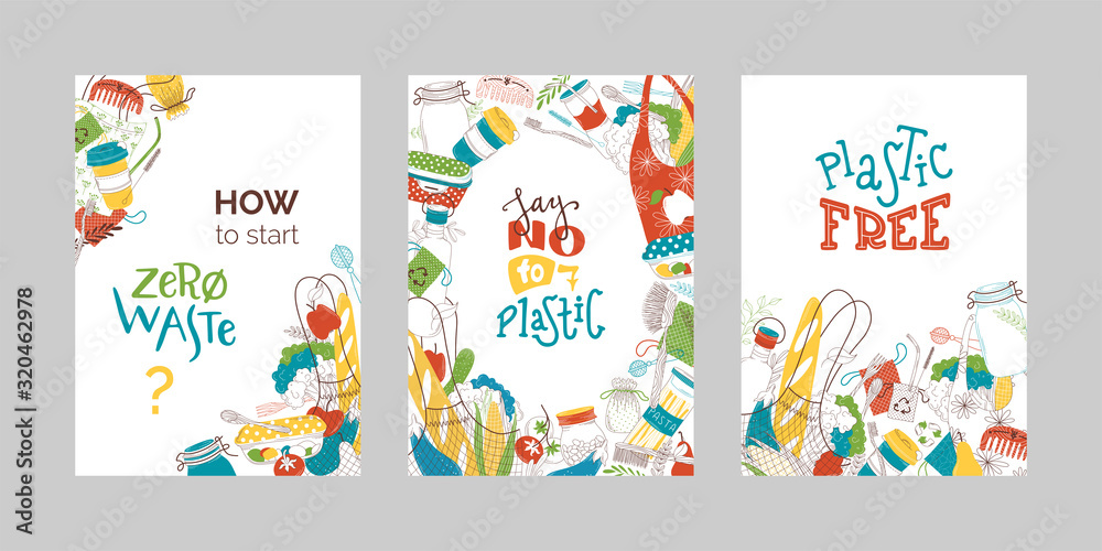 Zero waste flat outline vector banners set Zero waste flat outline vector banners set