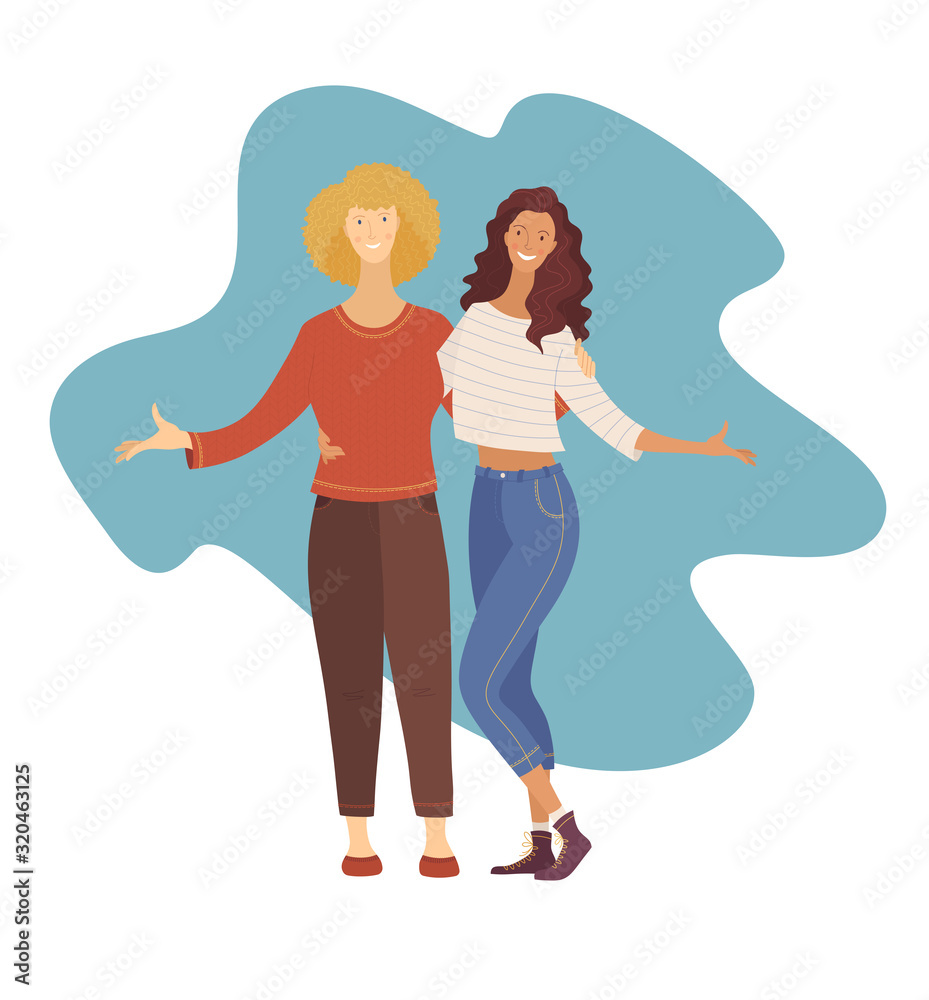 Obraz premium Female friends flat vector illustration