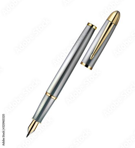 Isolated vector illustration of silver metallic fountain pen 