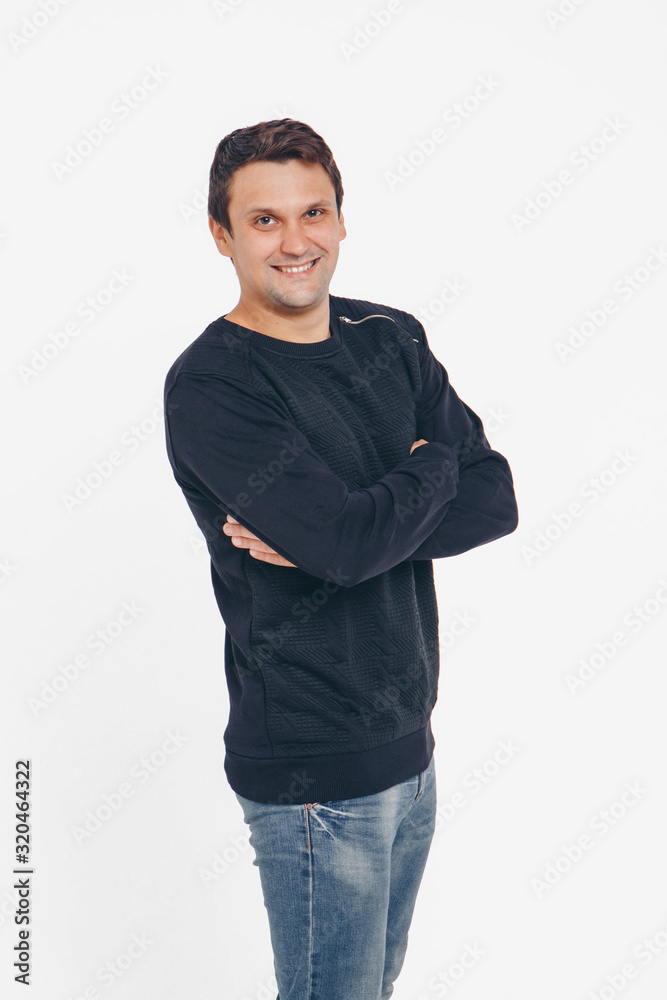 the concept of advertising clothes, fashion show-men's hoodies, shirts on a white background. Ornament and colors, decorative elements: stripes, locks, patches. Copy space the concept of advertising clothes, fashion show-men's hoodies, shirts on a white background. Ornament and colors, decorative elements: stripes, locks, patches. Copy space