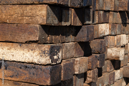 wall of wood railroad ties