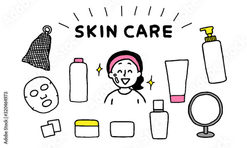 スキンケアする女性（シンプル）
