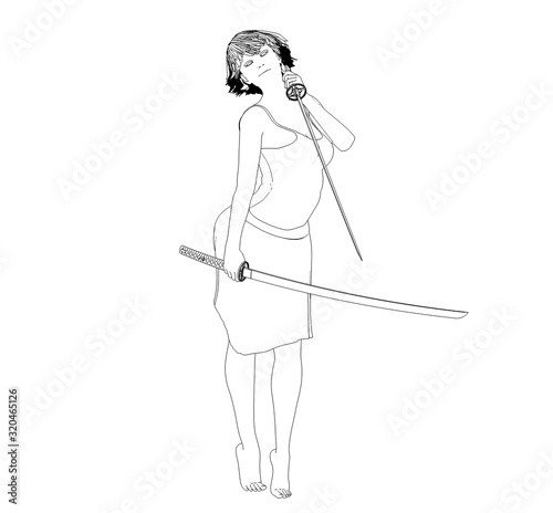 warrior woman character, 3D illustration, sketch, outline