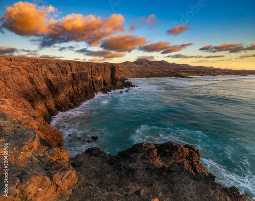 Beautiful sunset on a cliff in Fuerteventura