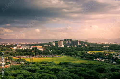 Beautiful aerial view landscape of green Pune city  Maharashtra  India