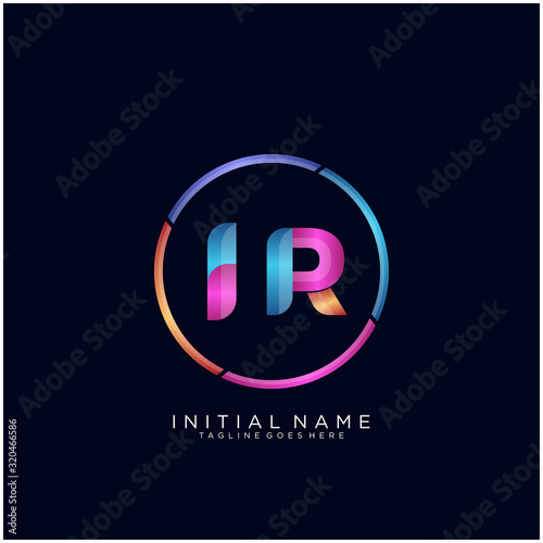 Initial letter IR curve rounded logo, gradient vibrant colorful glossy colors on black background