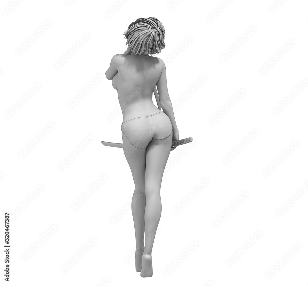 Naklejka premium nude woman warrior character, 3D rendering, illustration