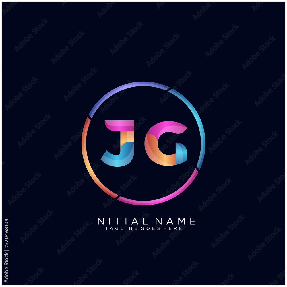 Initial letter JG curve rounded logo, gradient vibrant colorful glossy colors on black background Initial letter JG curve rounded logo, gradient vibrant colorful glossy colors on black background
