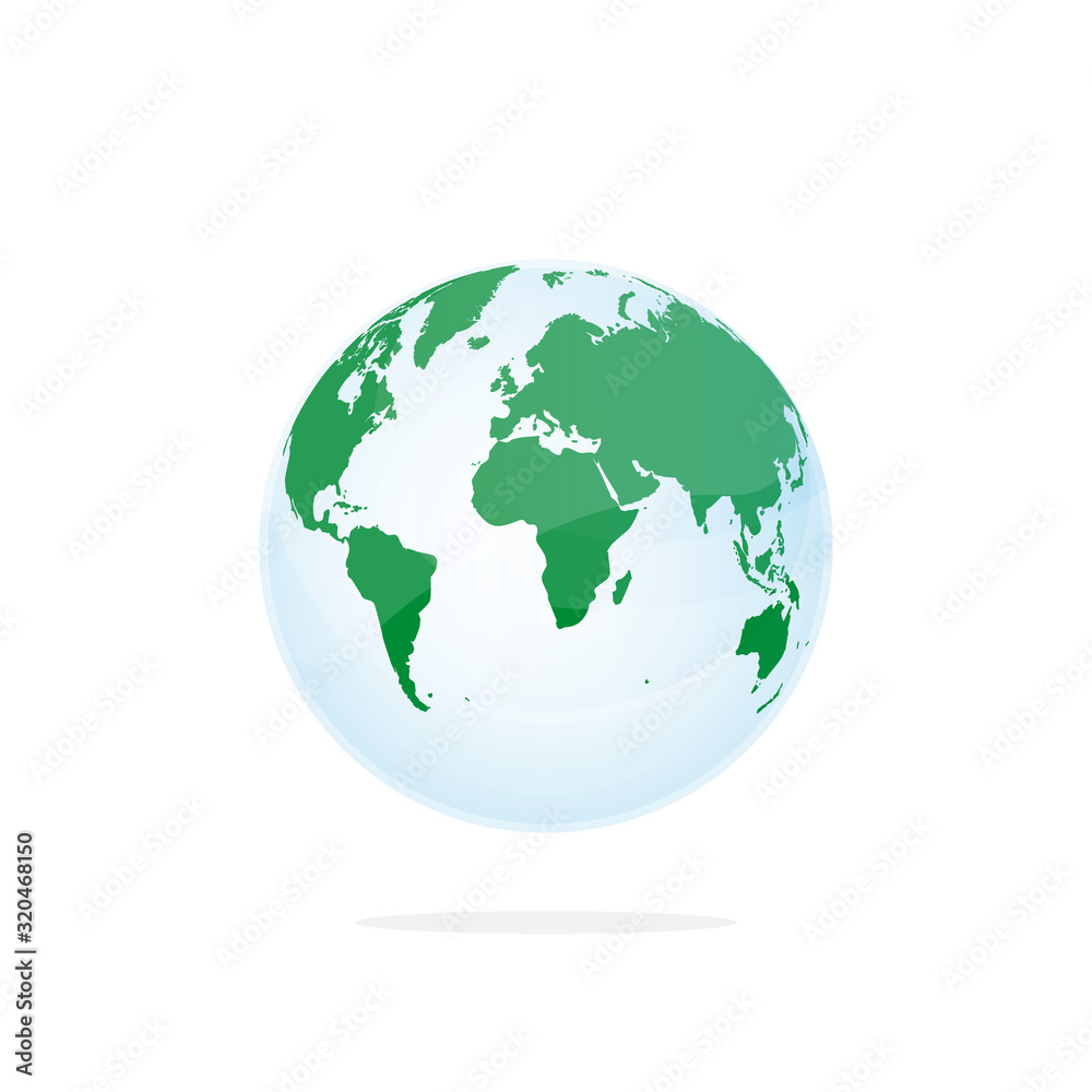 Detailed world map in globe shape in transparent circle, isolated on white background. Earth Day Object. Flat vector illustration EPS10