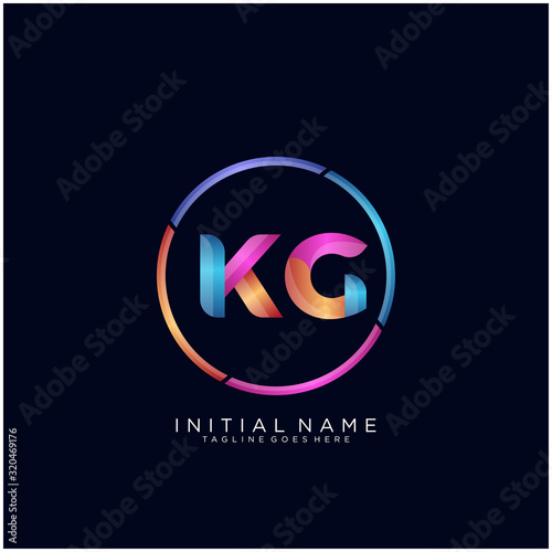 Initial letter KG curve rounded logo, gradient vibrant colorful glossy colors on black background
