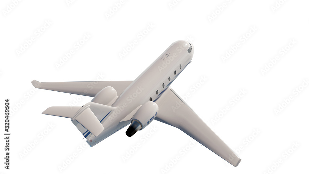 private jet view above on top - isolated on white 3d illustration