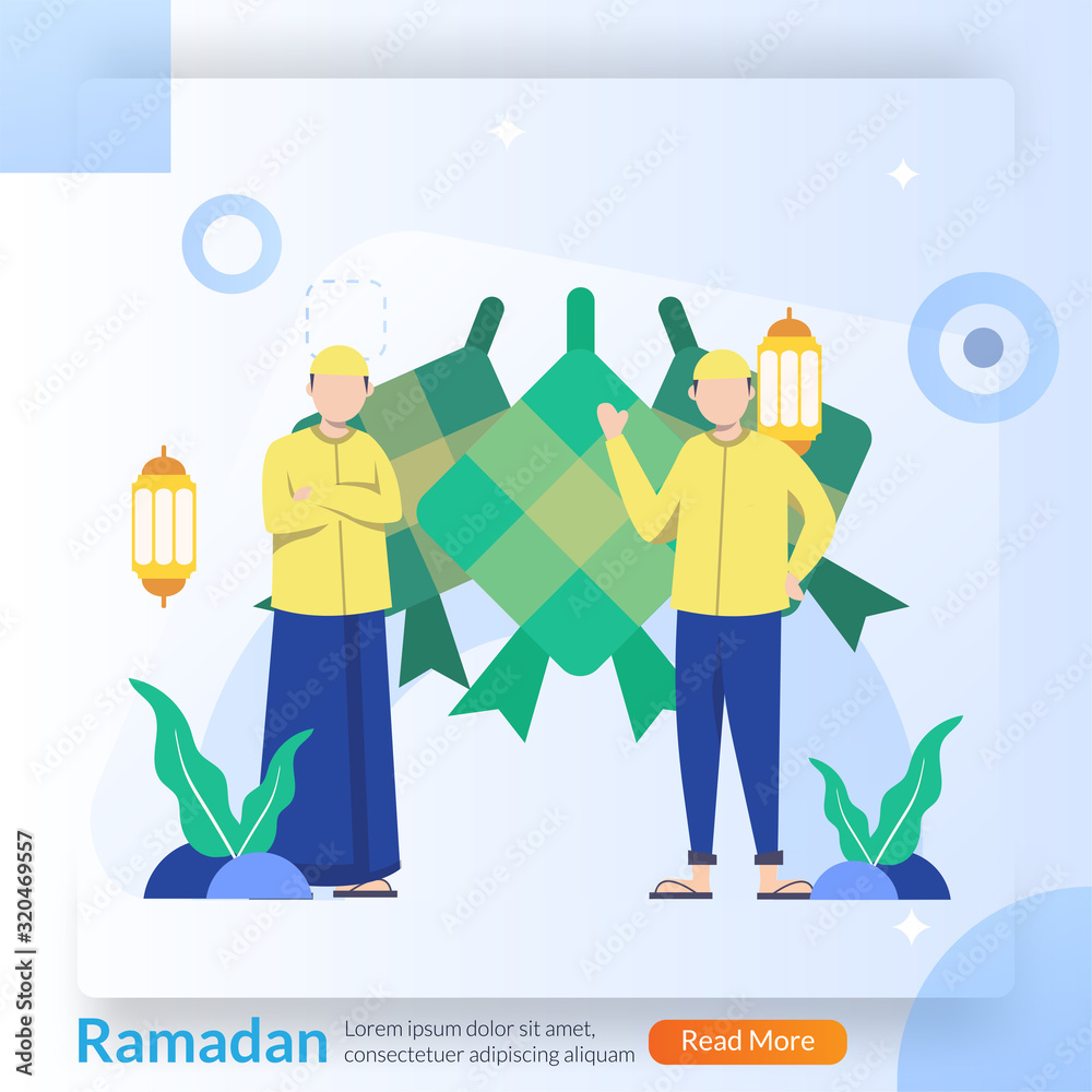Ramadan Kareem concept, islamic greeting card for happy fasting and ied Mubarak with lantern, mosque, suitable for web landing page, social media post, banner, background, poster. Vector illustration
