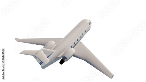 private jet view above on top - isolated on white 3d illustration