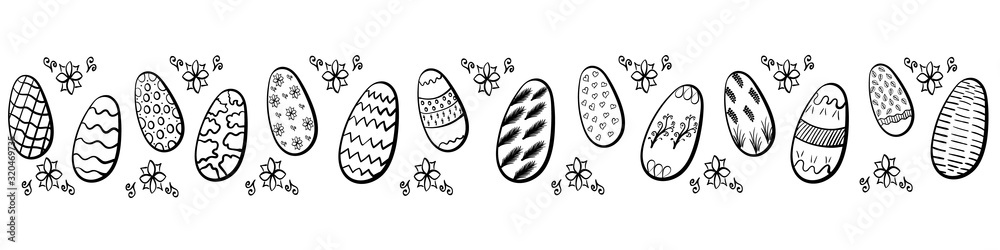 Pattern with easter eggs. Black and white. Vector illustration. Pattern with easter eggs. Black and white. Vector illustration.