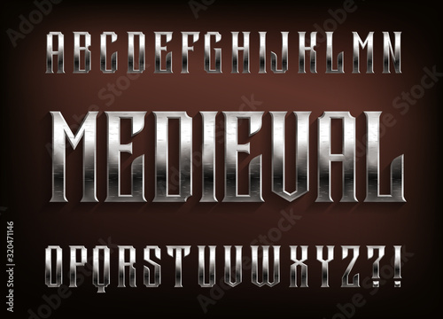 Medieval alphabet font. Scratched metal vintage letters. Stock vector typescript for your design.