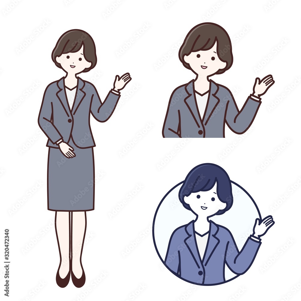 案内をするスーツ姿の女性