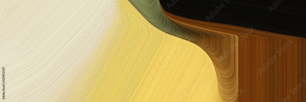 banner background graphic with pale golden rod, very dark green and chocolate color and smooth swirl waves background design