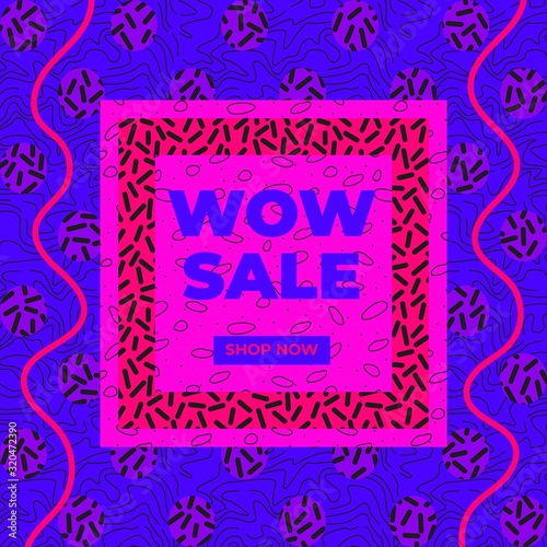 Wow sale all items banner template design, end of trendy special poster. Vector illustration