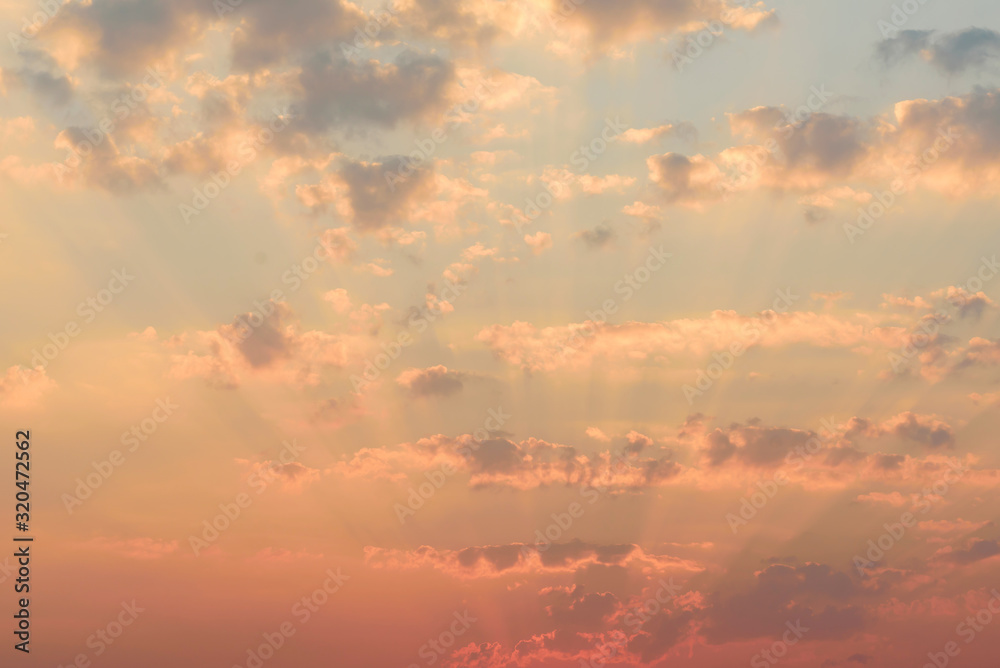 Fototapeta premium Beautiful sky and clouds with sunlight before sunset, Nature background