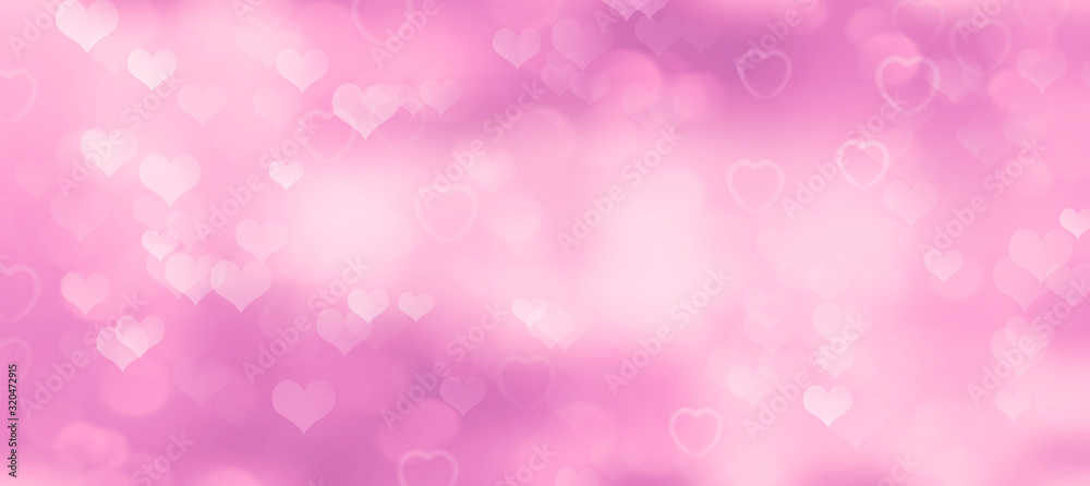 Abstract illustration with outlines of hearts on glowing pink background	