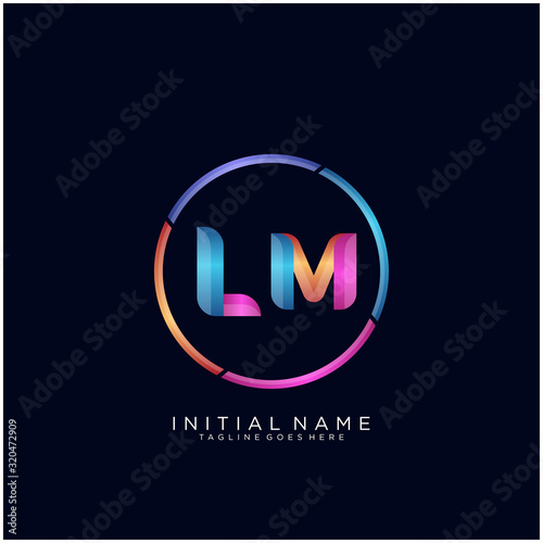 Initial letter LM curve rounded logo, gradient vibrant colorful glossy colors on black background
