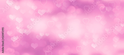 Abstract illustration with outlines of hearts on glowing pink background 