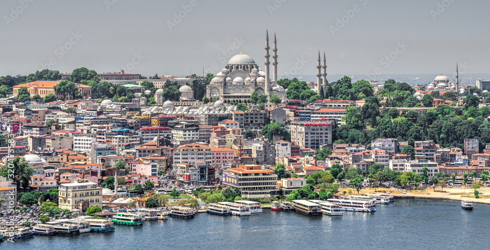 Top view of Istanbul city and Dock For Bosphorus Trips in Turkey