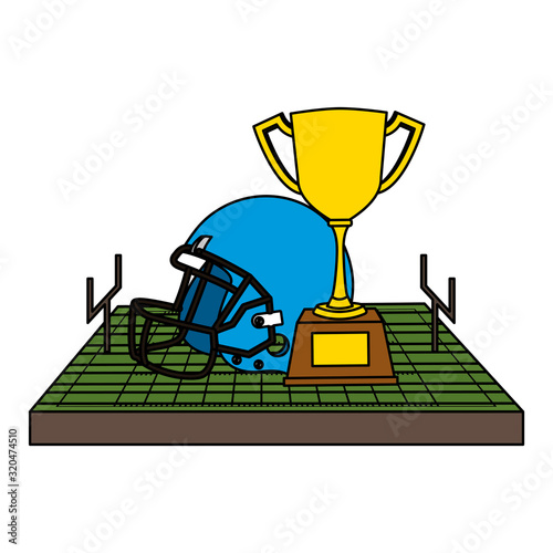 american football sport helmet with trophy cup and camp © Gstudio