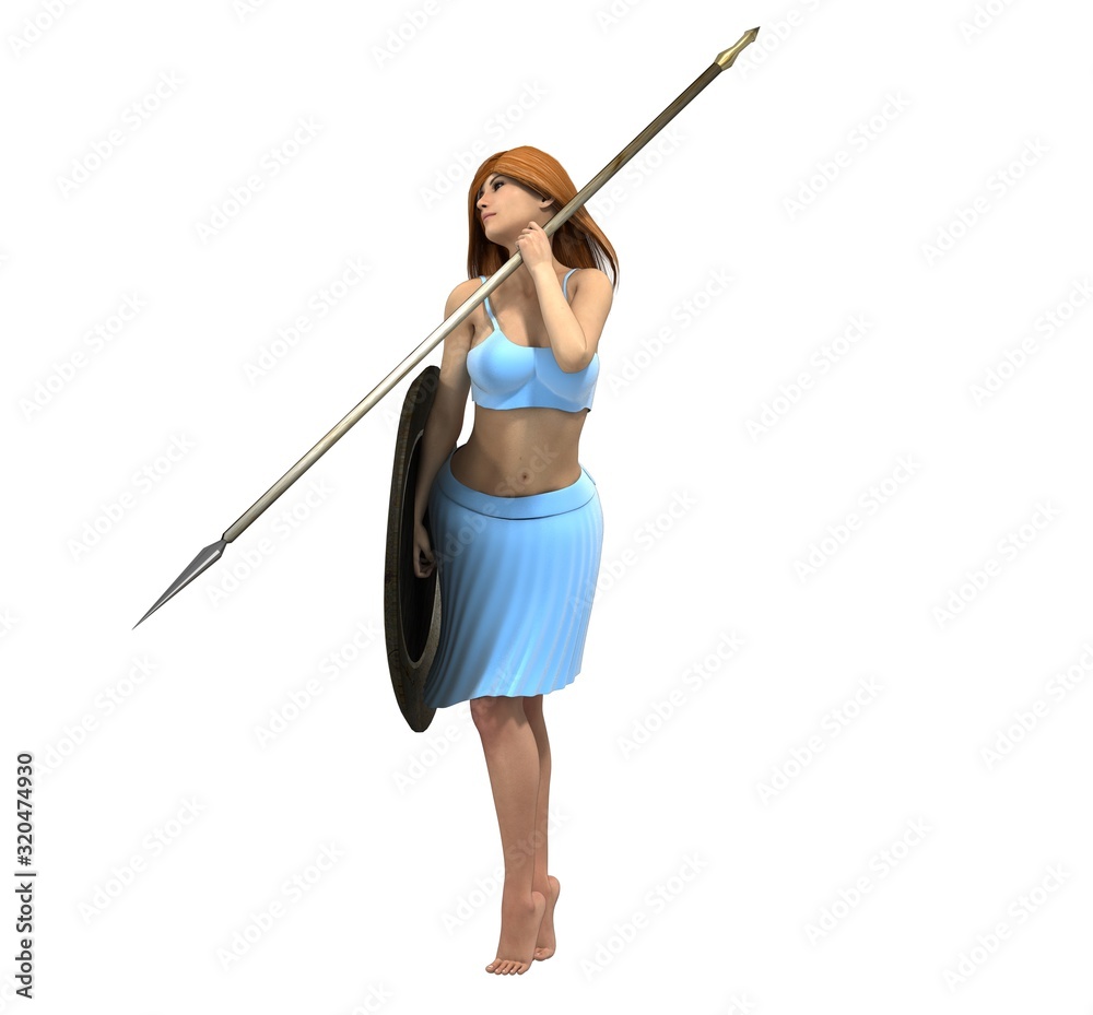 warrior woman character, 3D rendering, illustration warrior woman character, 3D rendering, illustration