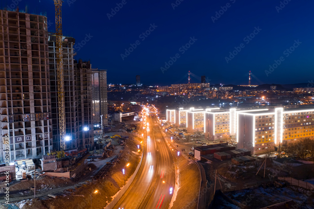 Vladivostok. Night landscape with a view of Kalinin street Vladivostok. Night landscape with a view of Kalinin street