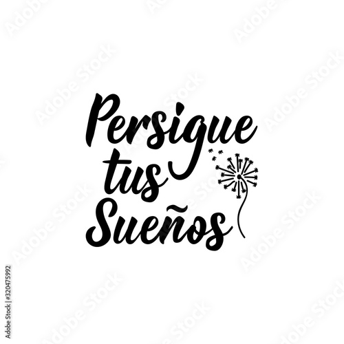 Follow your dreams - in Spanish. Lettering. Ink illustration. Modern brush calligraphy.