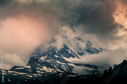 The Matterhorn mountain of the Alps covered with clouds, Zermatt Switzerland