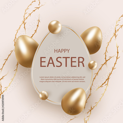 Photography Happy easter, gold easter eggs, easter background, easter design,  place for text, Abstract silver easter egg