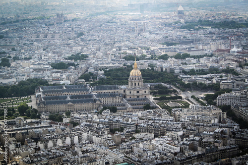 Aerial shot of Napoleon’s Tomb and the Army museum and cityscape, Paris France.