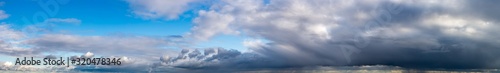 Fantastic clouds against blue sky, panorama