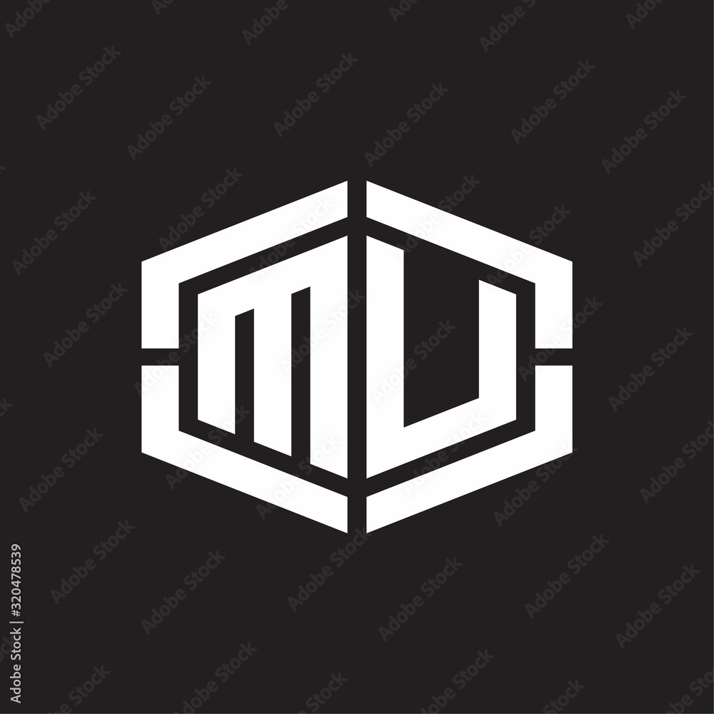 MU Logo monogram with hexagon shape and piece line rounded design tamplate MU Logo monogram with hexagon shape and piece line rounded design tamplate
