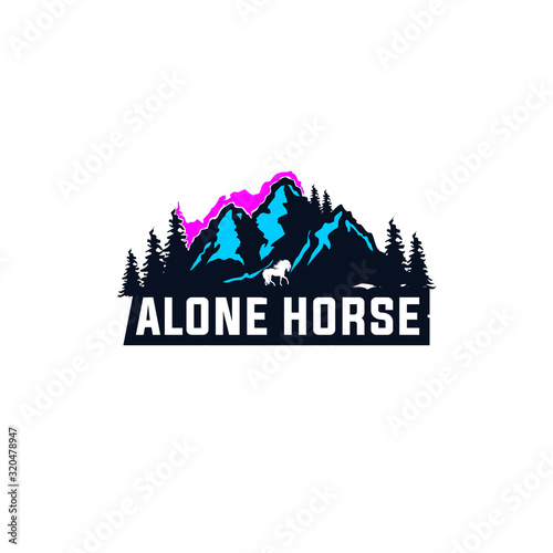 a white horse is in the forest alone, nice icon for your company