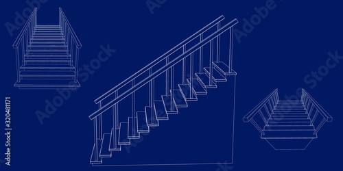 Staircase with railing. 3d ...