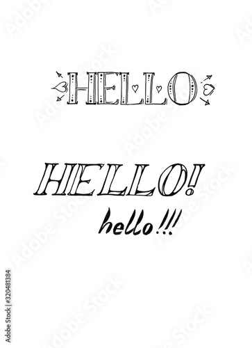 lettering hello word on a white