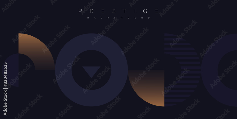 Obraz premium Dark blue premium background with luxury golden geometric elements triangle, circle etc. Prestige background for poster, banner, flyer, cover etc. Vector EPS