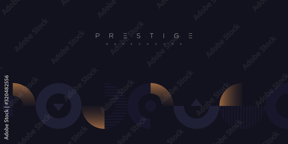 Dark blue premium background with luxury golden geometric elements triangle, circle etc. Prestige background for poster, banner, flyer, cover etc. Vector EPS