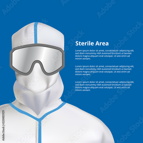white Safety sterile gown for medical treatment. Pandemic virus avoid decontamination illustration concept