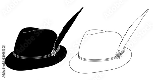 Hat icon. Traditional German hat. Bavarian headdress with a feather. Vector illustration for design and web isolated on white background.