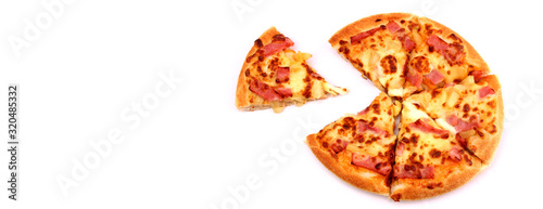pizza isolated on white background in studio With copy space.