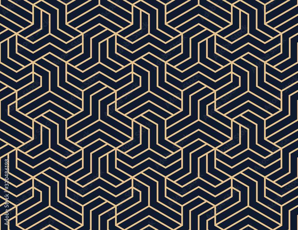Abstract geometric pattern with stripes, lines. Seamless vector background. Gold and dark blue ornament. Simple lattice graphic design Abstract geometric pattern with stripes, lines. Seamless vector background. Gold and dark blue ornament. Simple lattice graphic design