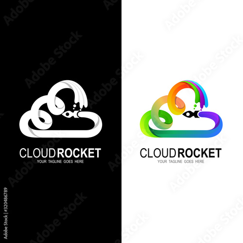 Cloud logo and rocket icon design combination, cloud  logo , Colorful logo 
