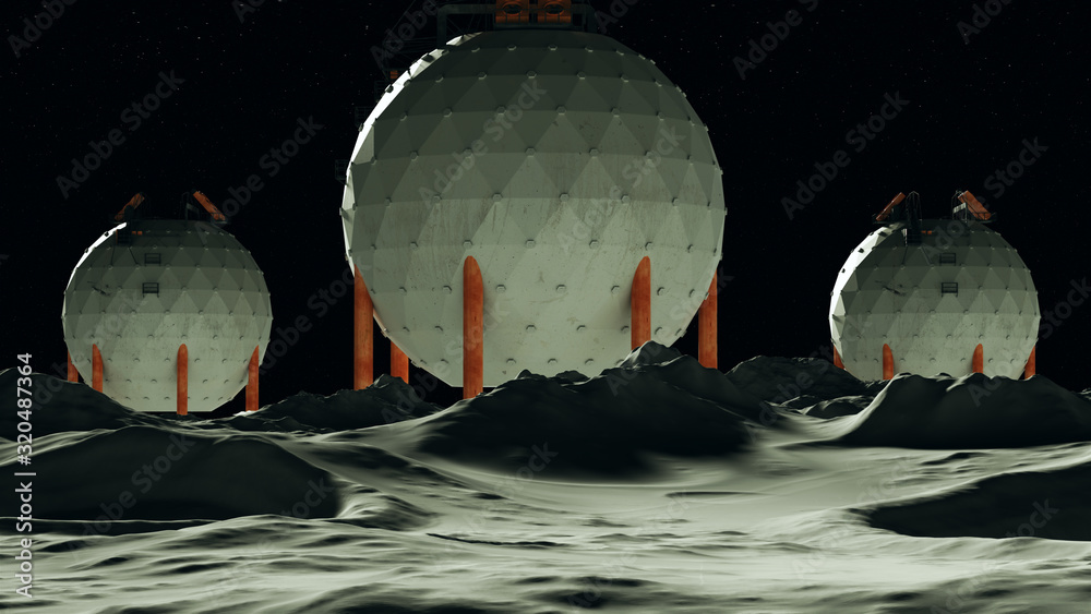 Moon Base man on the Moon Orange White 3d Illustration 3d render - obrazy, fototapety, plakaty 