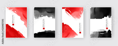 Black red ink brush stroke on white background. Japanese style.