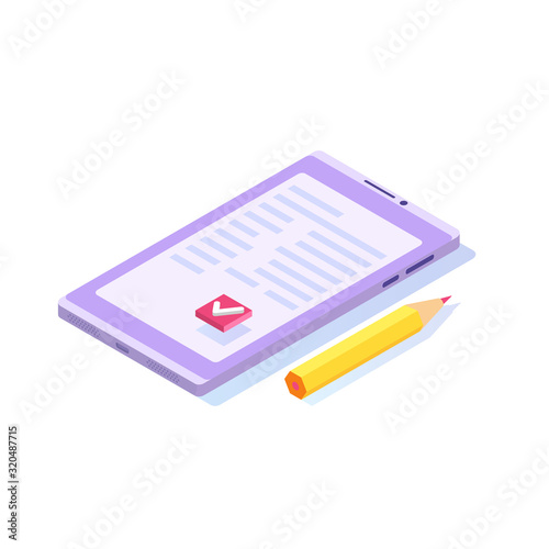 Digital signature, Electronic Smart contract.  Isometric Vector illustration.  Can use for web template.