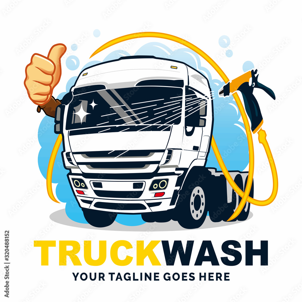 truck car wash. Vector illustration in cartoon style, creative logo design  inspiration Stock Vector | Adobe Stock